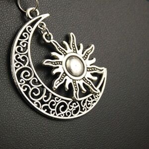 Women’s Necklace Sun & Moon on Silvertone Chain Adjustable 24”
